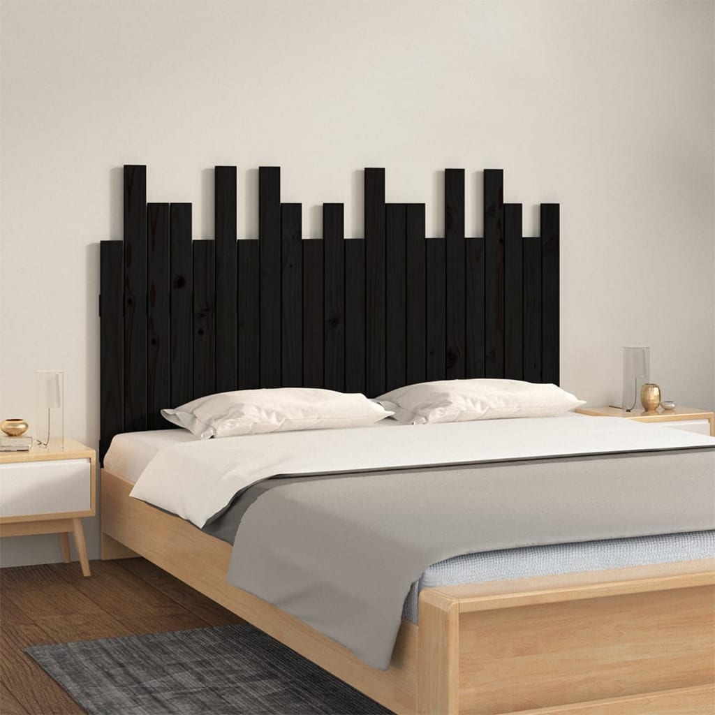 Wall Headboard Black 140 cm Solid Wood Pine