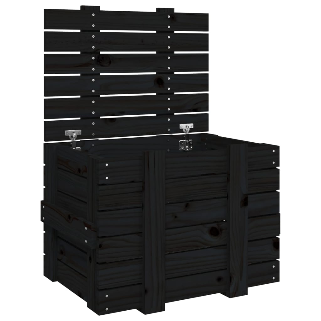 Storage Box Black 58x40.5x42 cm Solid Wood Pine