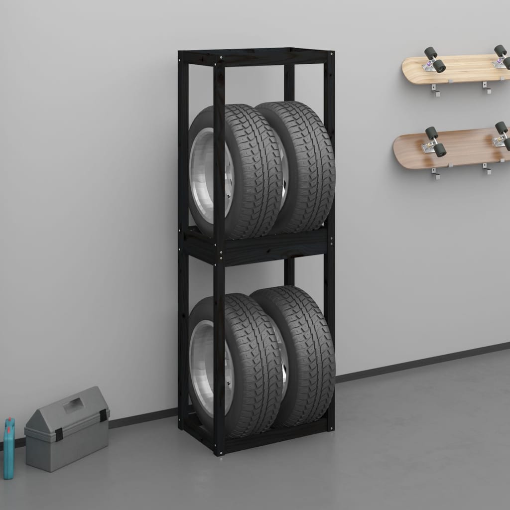 Tire Rack Black 63x40x180 cm Solid Wood Pine