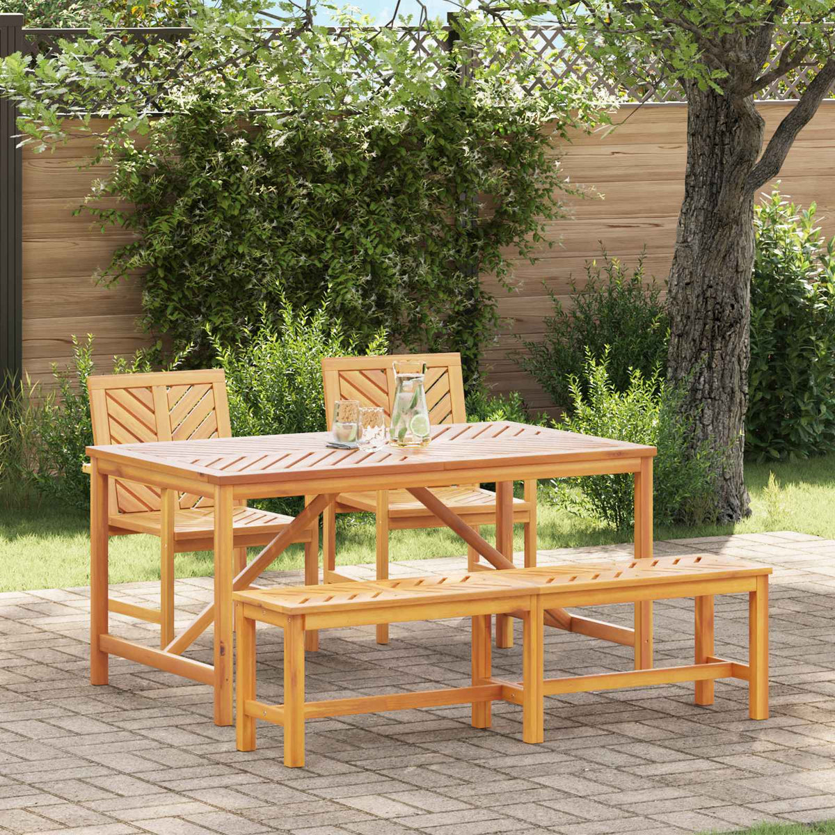 Garden Dining Set 4 pcs Brown Solid Acacia Wood