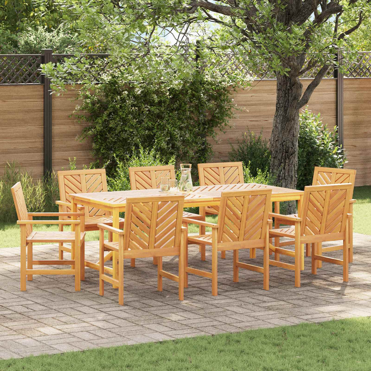 Garden Dining Set 9 pcs Brown Solid Acacia Wood