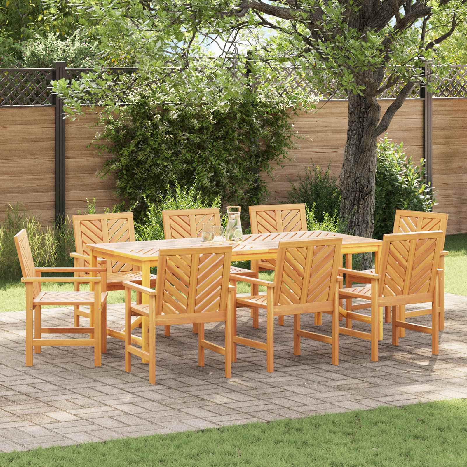 Garden Dining Set 9 pcs Brown Solid Acacia Wood