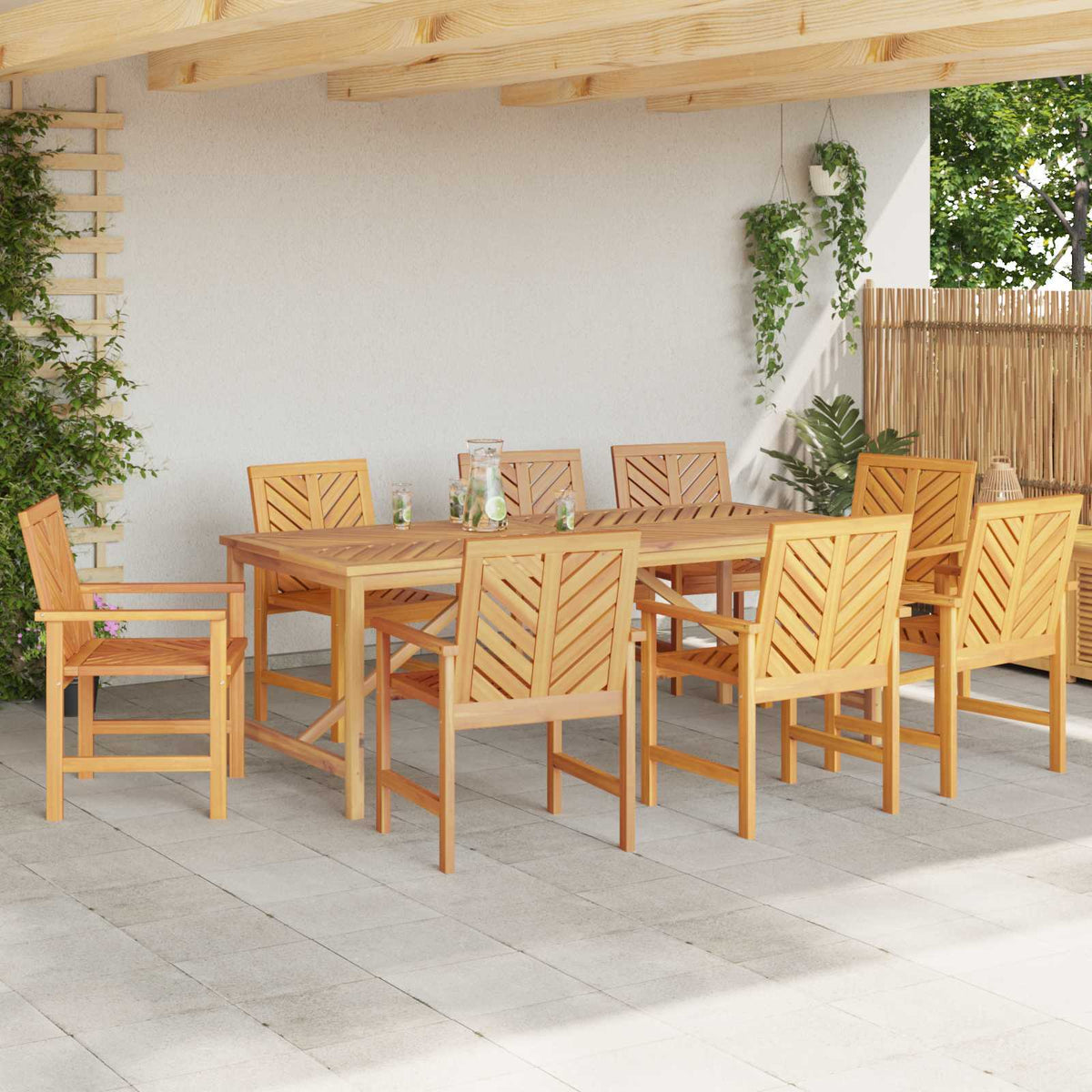 Garden Dining Set 9 pcs Brown Solid Acacia Wood