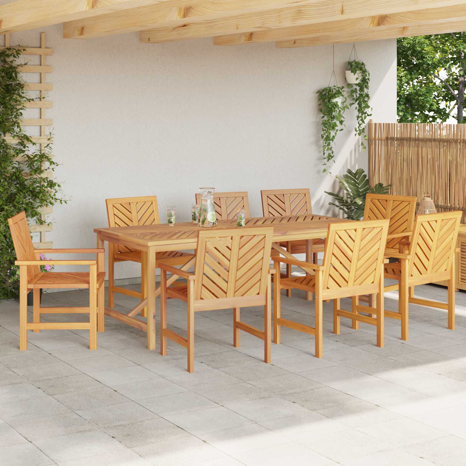 Garden Dining Set 9 pcs Brown Solid Acacia Wood