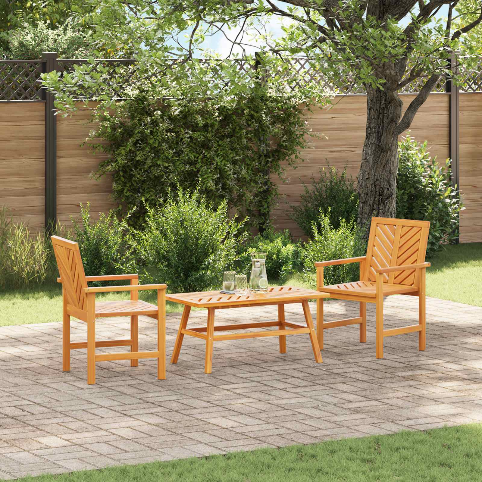Garden Lounge Set 3 pcs Brown Solid Acacia Wood