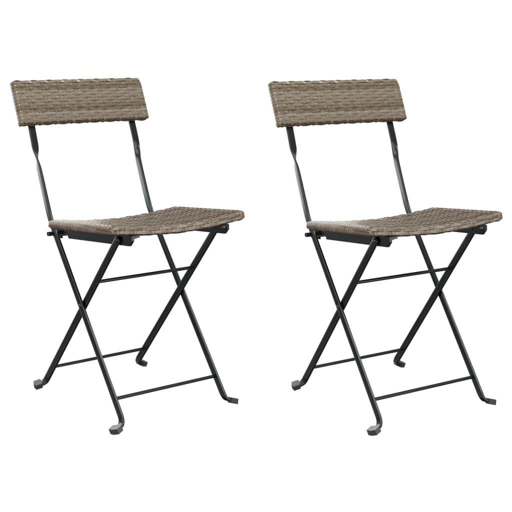 Folding Bistro Chairs 2 pcs Grey Poly Rattan and Steel