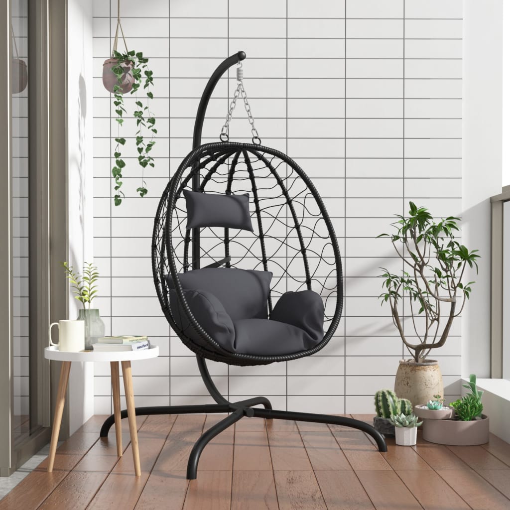 Hanging Egg Chair with Cushion Anthracite Poly Rattan&amp;Steel