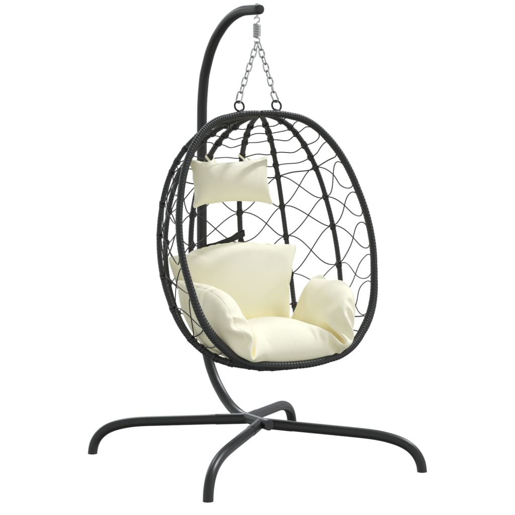 Hanging Egg Chair with Cushion Cream White Poly Rattan&Steel