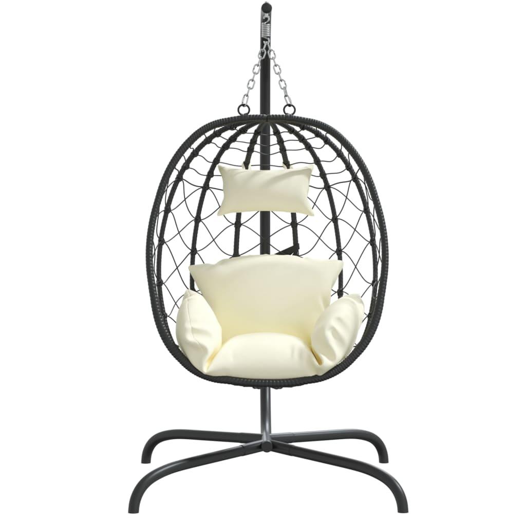 Hanging Egg Chair with Cushion Cream White Poly Rattan&Steel