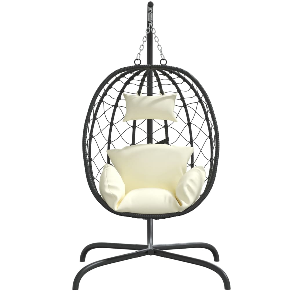Hanging Egg Chair with Cushion Cream White Poly Rattan&Steel