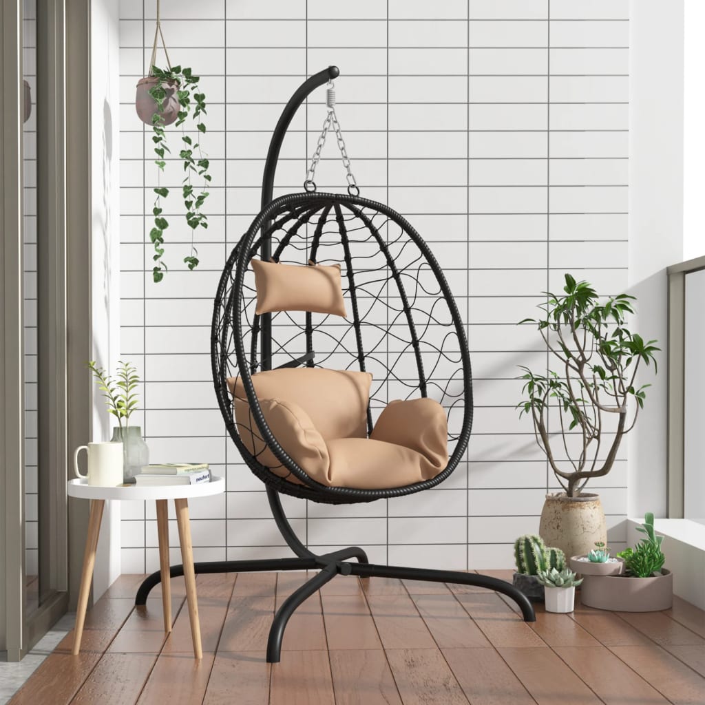 Hanging Egg Chair with Cushion Taupe Poly Rattan&amp;Steel