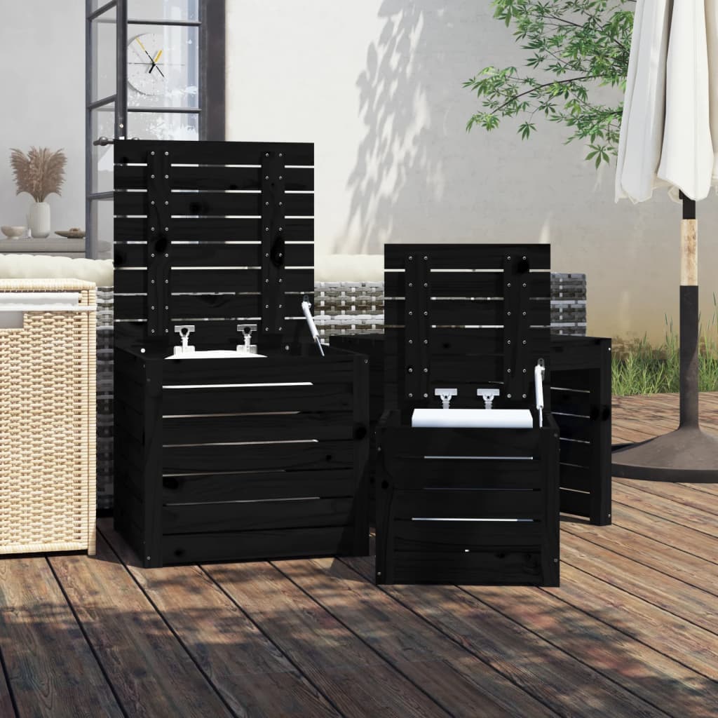 3 Piece Garden Box Set Black Solid Wood Pine