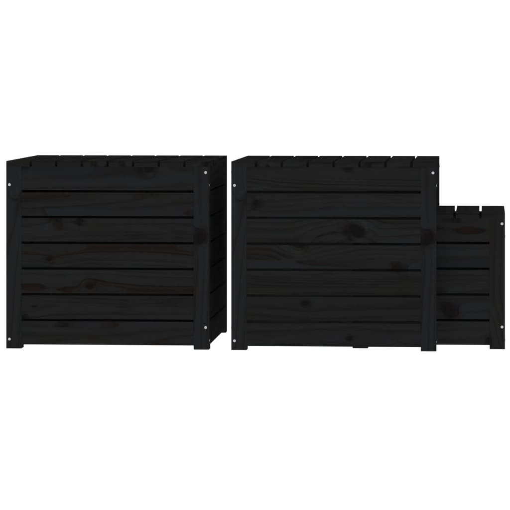 3 Piece Garden Box Set Black Solid Wood Pine