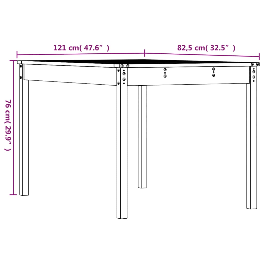 Garden Table Grey 121x82.5x76 cm Solid Wood Pine