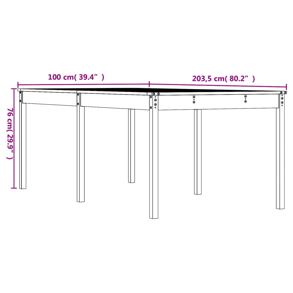 Garden Table 203.5x100x76 cm Solid Wood Pine