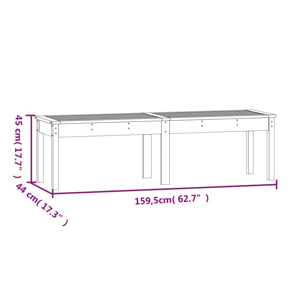 2-Seater Garden Bench Black 159.5x44x45 cm Solid Wood Pine