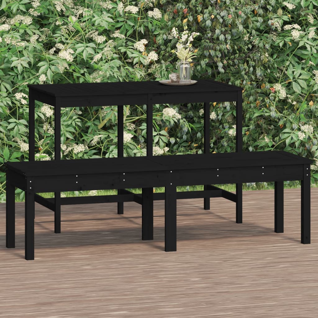 2-Seater Garden Bench Black 159.5x44x45 cm Solid Wood Pine