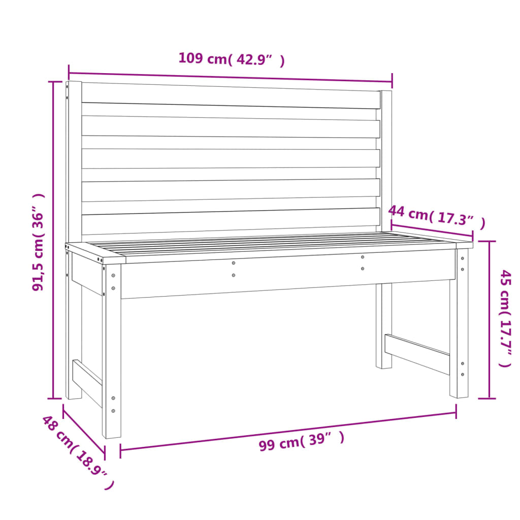 Garden Bench White 109 cm Solid Wood Pine