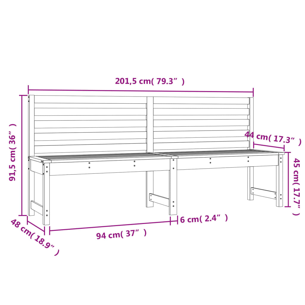 Garden Bench White 201.5 cm Solid Wood Pine