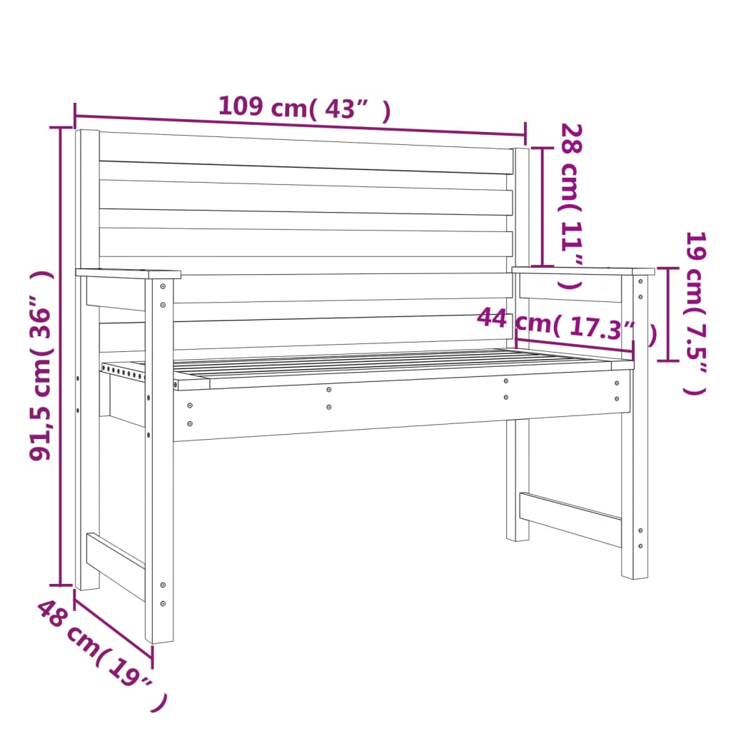 Garden Bench Black 109x48x91.5 cm Solid Wood Pine