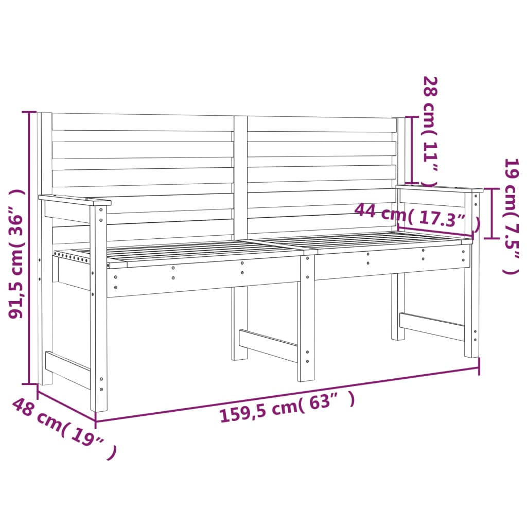 Garden Bench Black 159.5x48x91.5 cm Solid Wood Pine