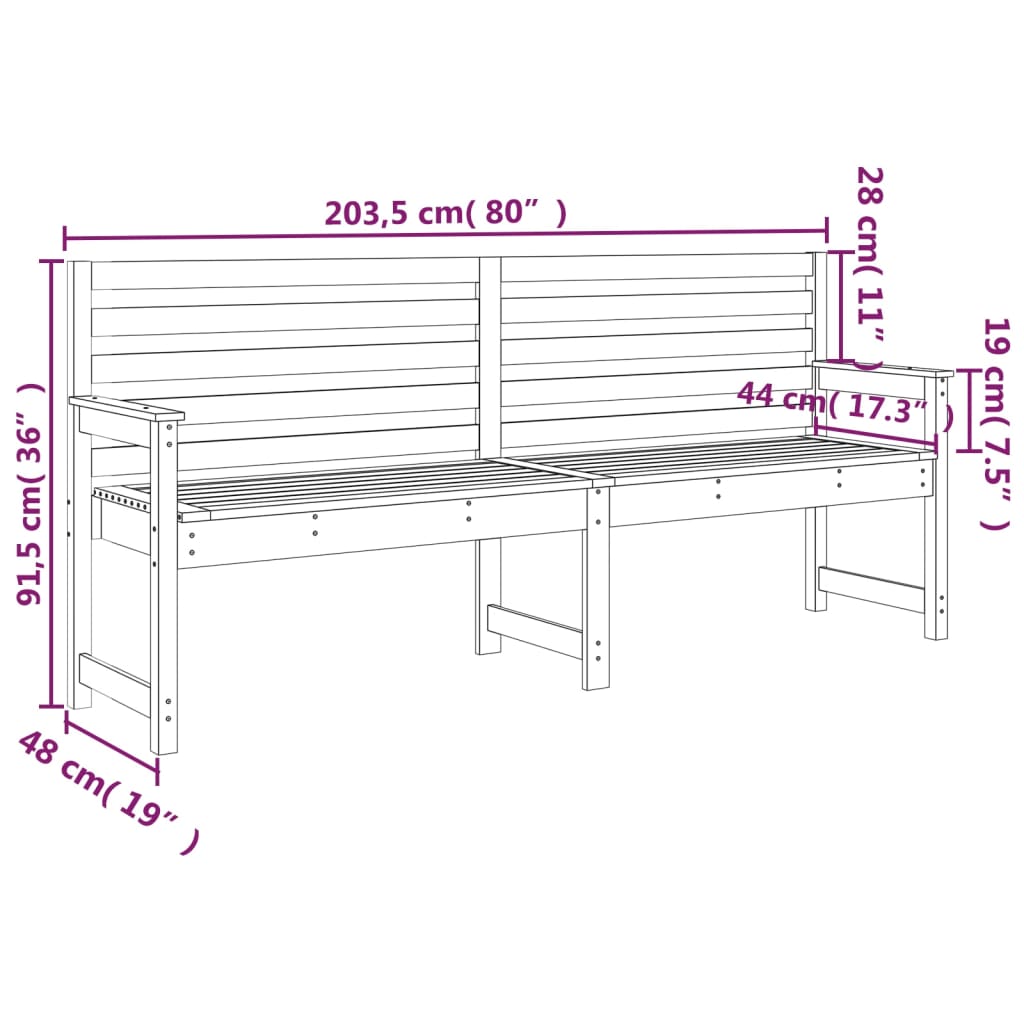 Garden Bench Grey 203.5x48x91.5 cm Solid Wood Pine