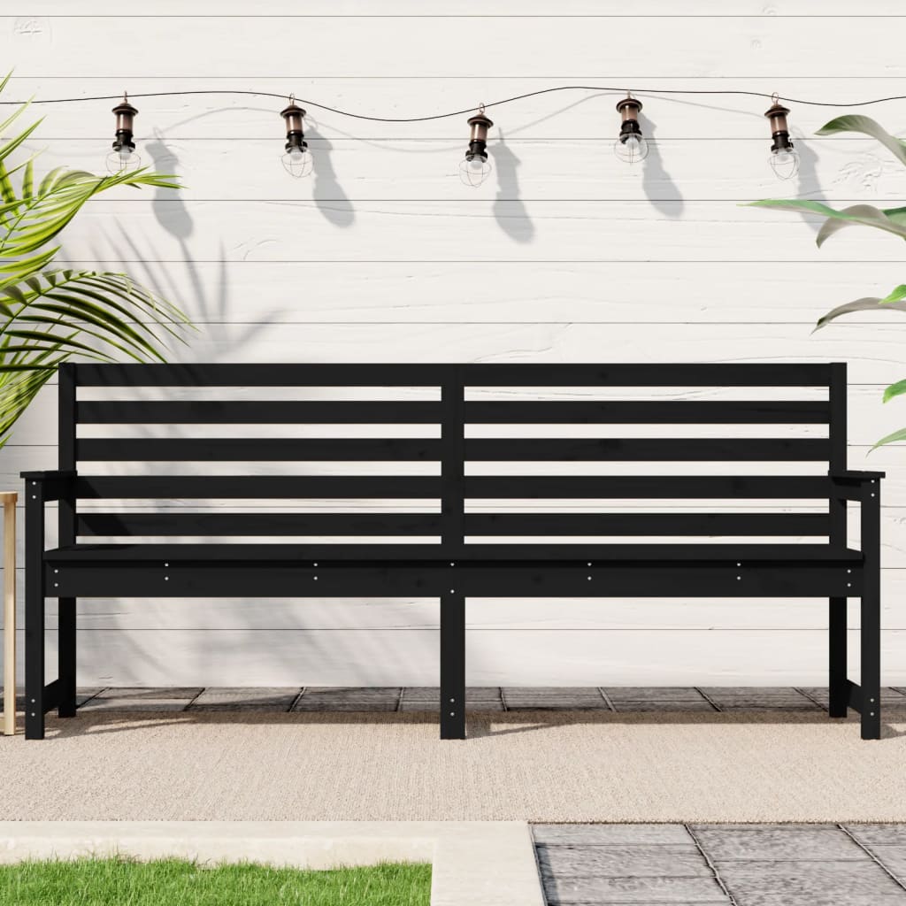 Garden Bench Black 203.5x48x91.5 cm Solid Wood Pine