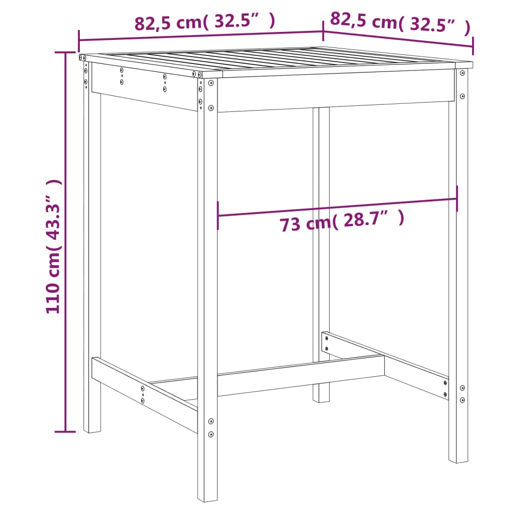 Garden Table 82.5x82.5x110 cm Solid Wood Pine