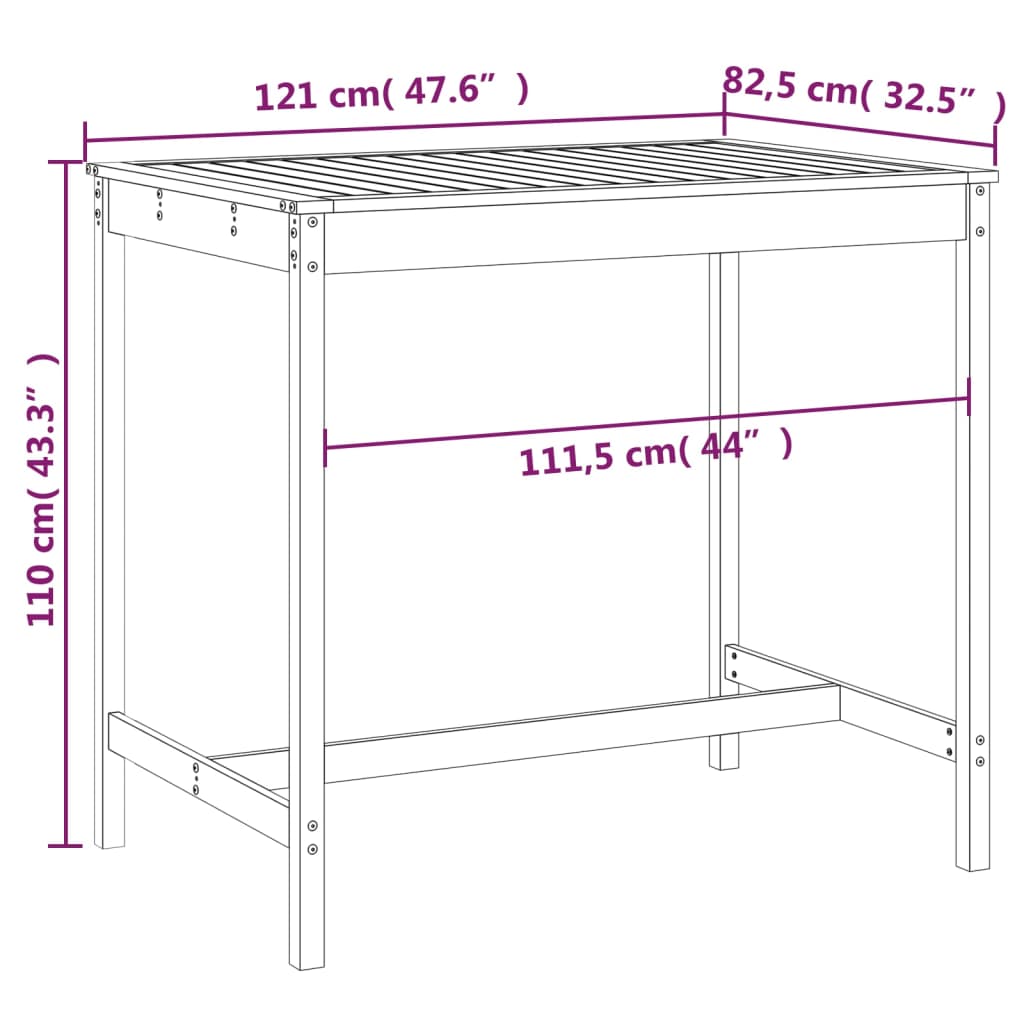 Garden Table 121x82.5x110 cm Solid Wood Pine