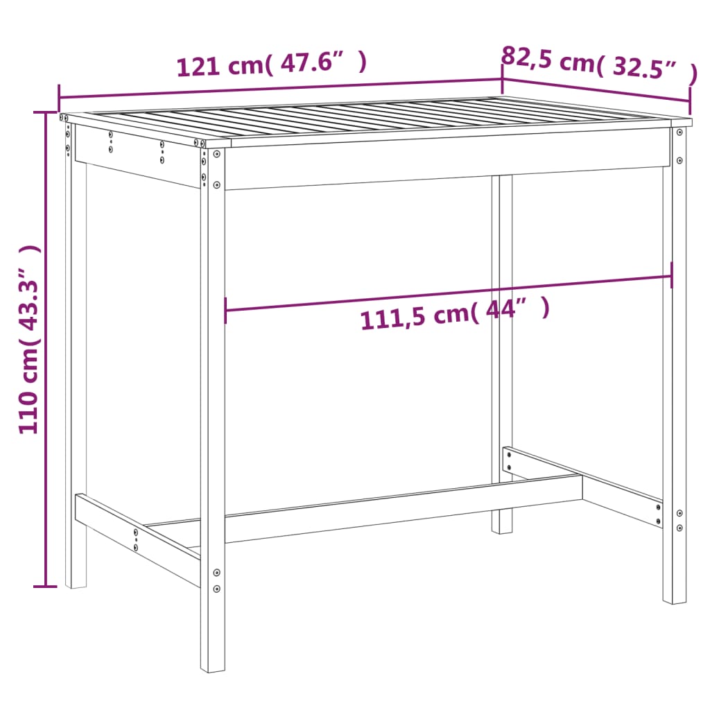 Garden Table White 121x82.5x110 cm Solid Wood Pine