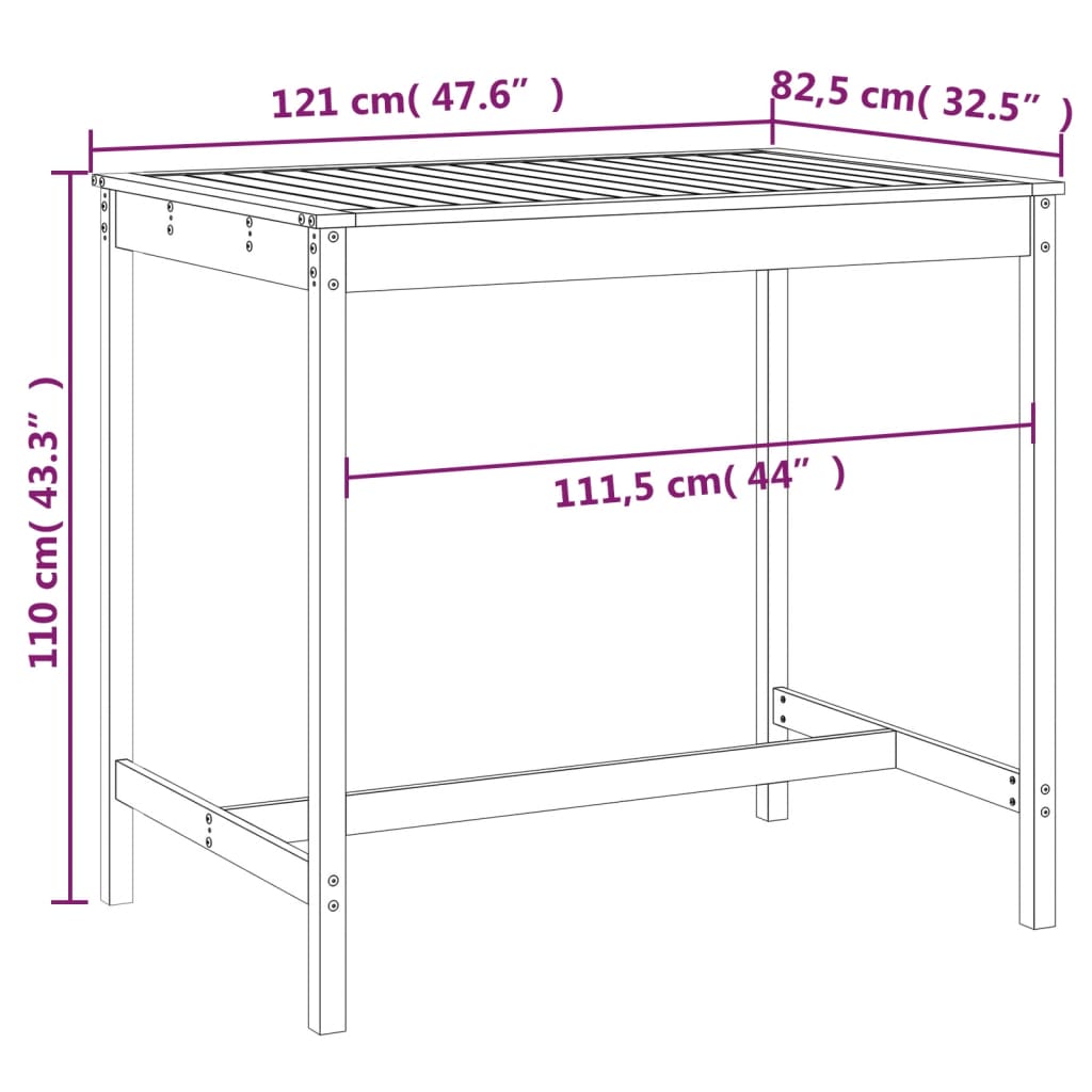 Garden Table Grey 121x82.5x110 cm Solid Wood Pine