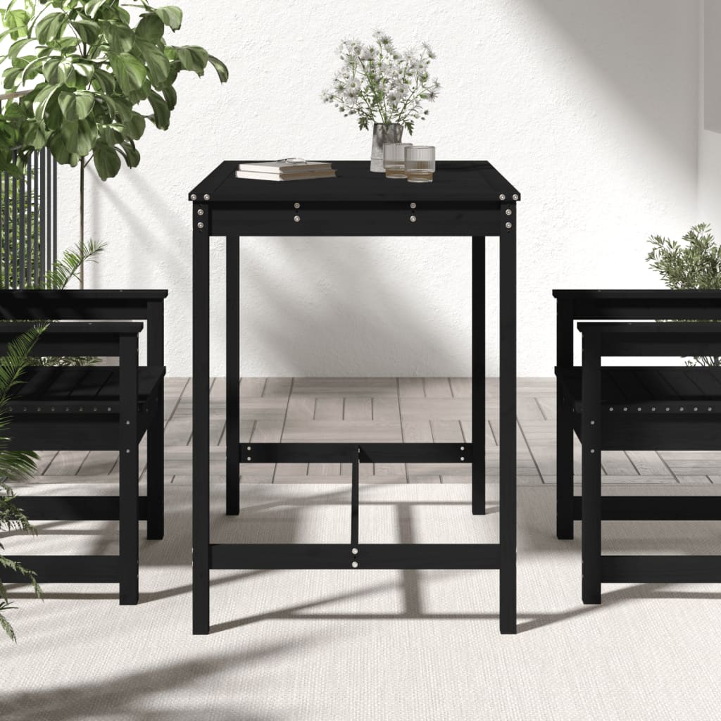 Garden Table Black 121x82.5x110 cm Solid Wood Pine