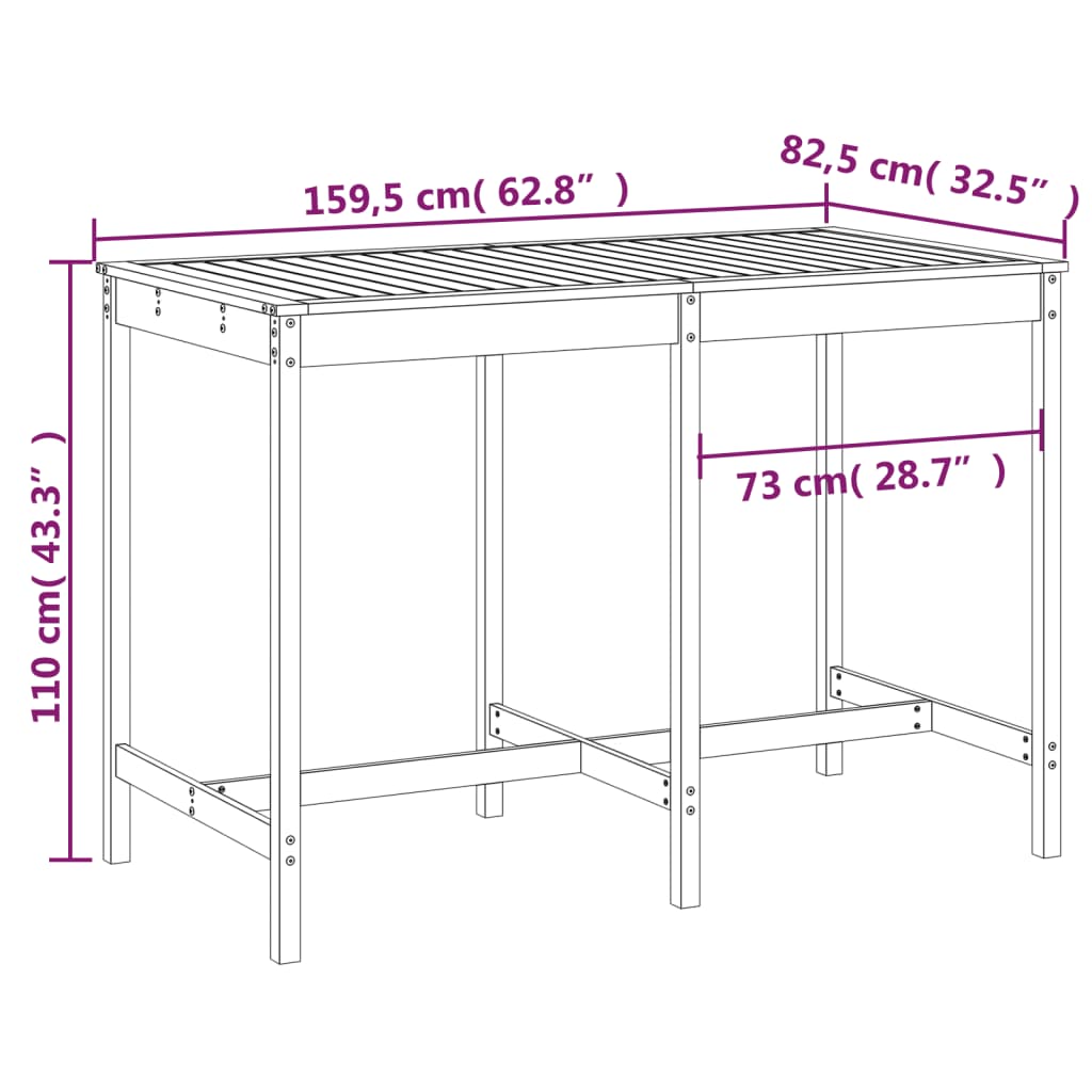 Garden Table 159.5x82.5x110 cm Solid Wood Pine