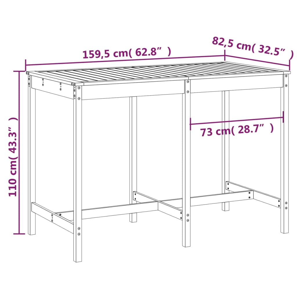 Garden Table Grey 159.5x82.5x110 cm Solid Wood Pine