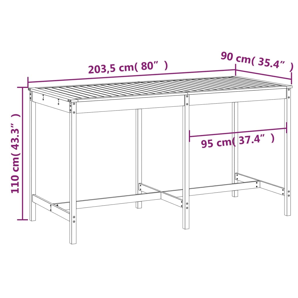 Garden Table 203.5x90x110 cm Solid Wood Pine