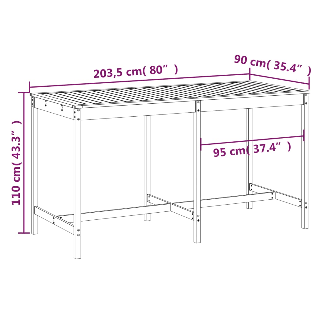 Garden Table Black 203.5x90x110 cm Solid Wood Pine