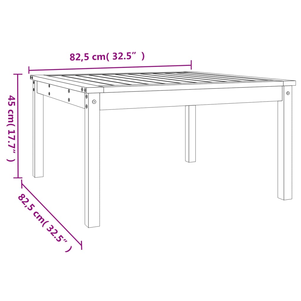 Garden Table White 82.5x82.5x45 cm Solid Wood Pine