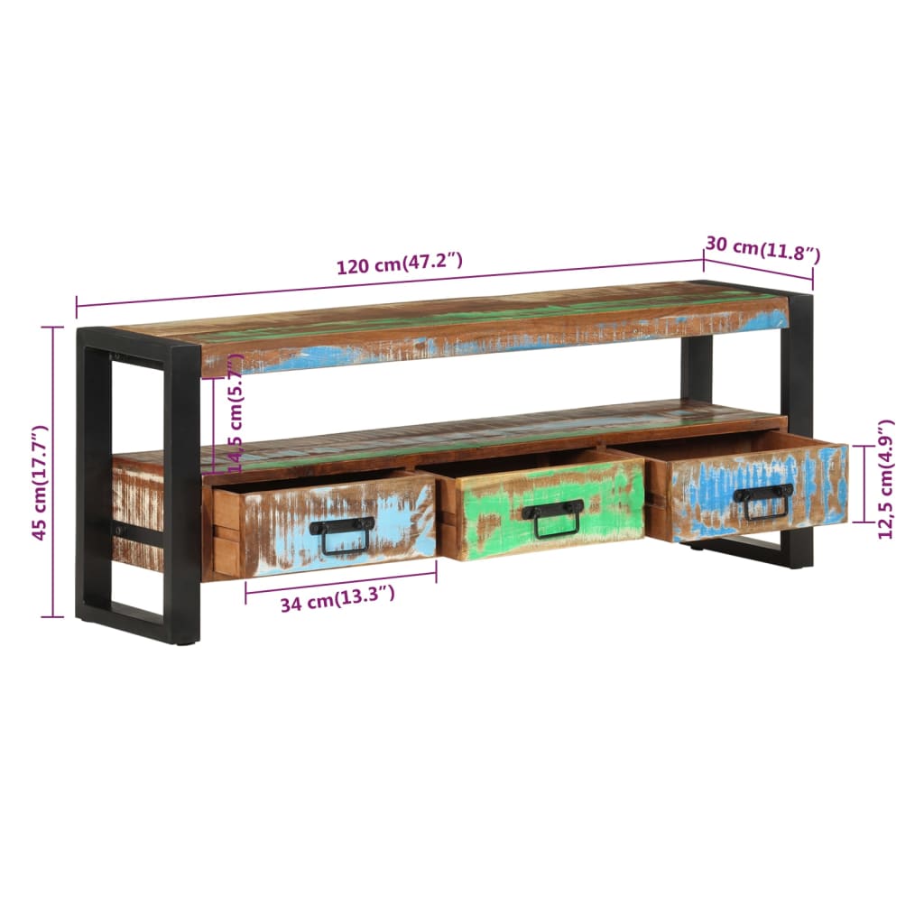 TV Cabinet 120x30x45 cm Solid Wood Reclaimed