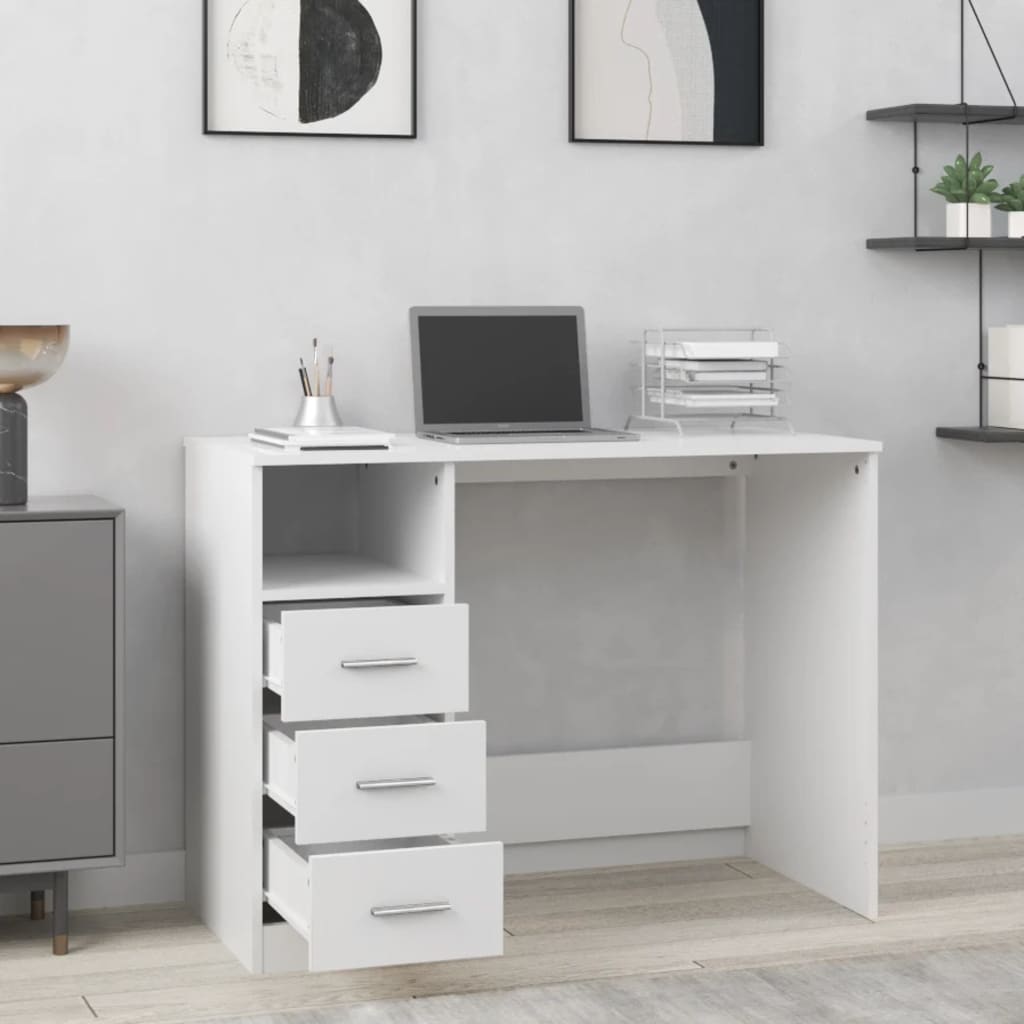 Desk with Drawers White 102x50x76 cm Engineered Wood