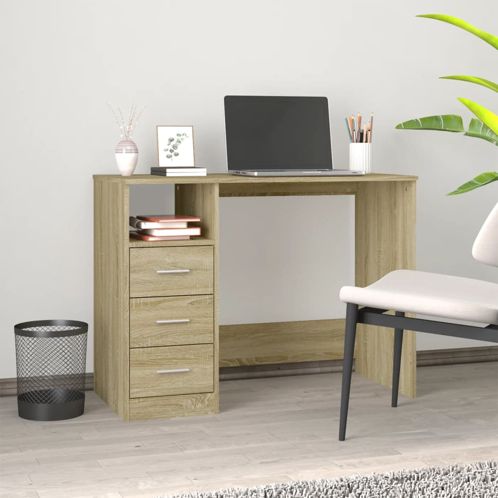 Desk with Drawers Sonoma Oak 102x50x76 cm Engineered Wood