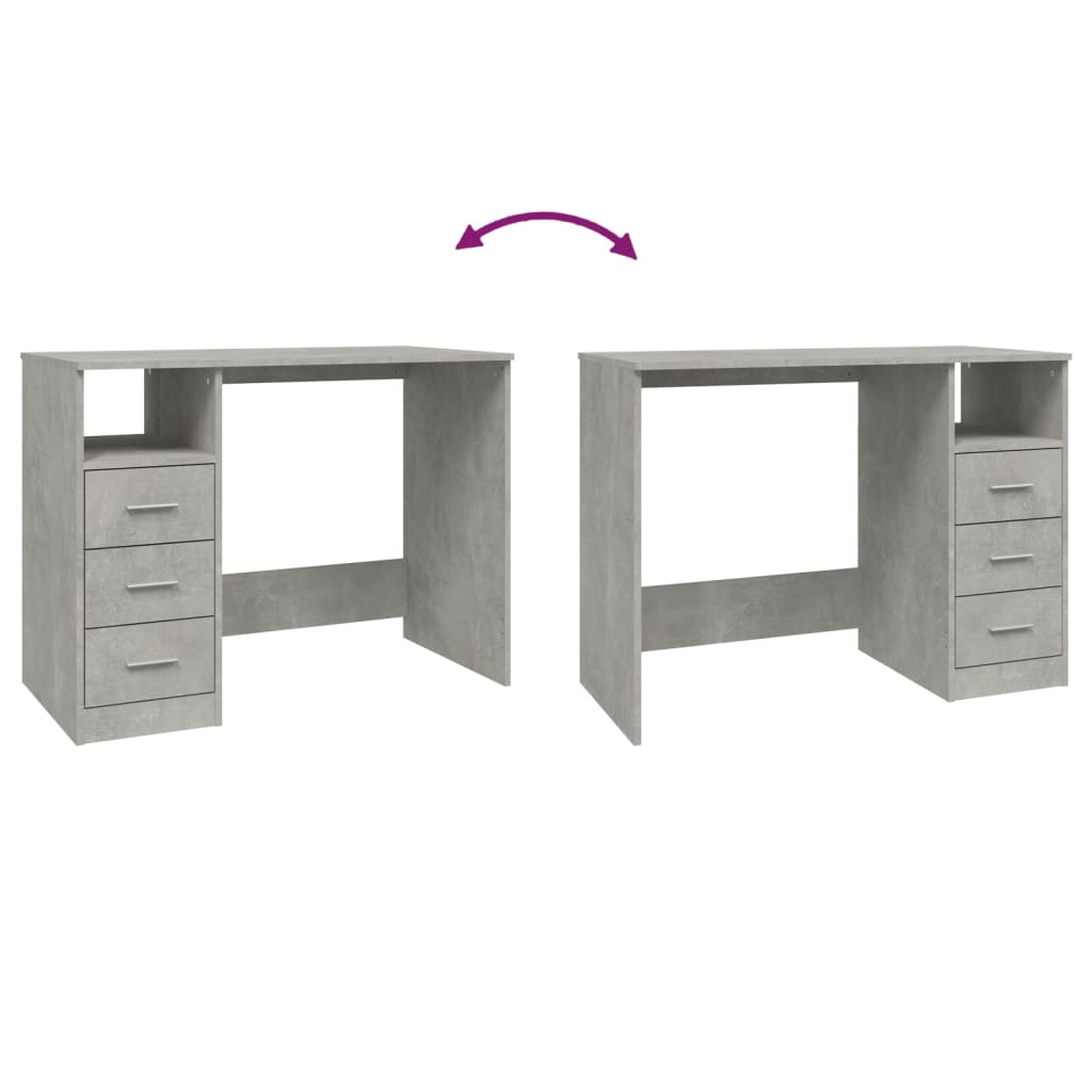 Desk with Drawers Concrete Grey 102x50x76 cm Engineered Wood