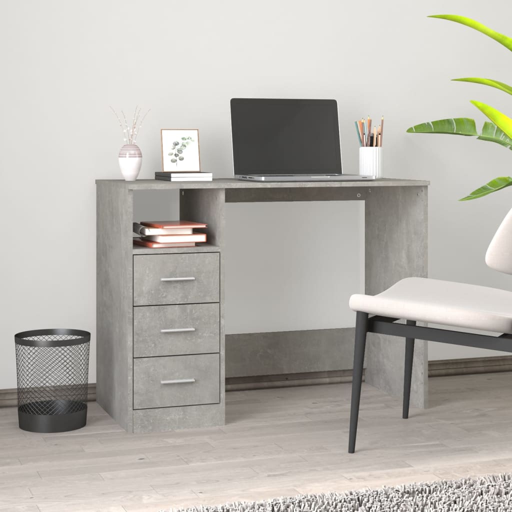 Desk with Drawers Concrete Grey 102x50x76 cm Engineered Wood