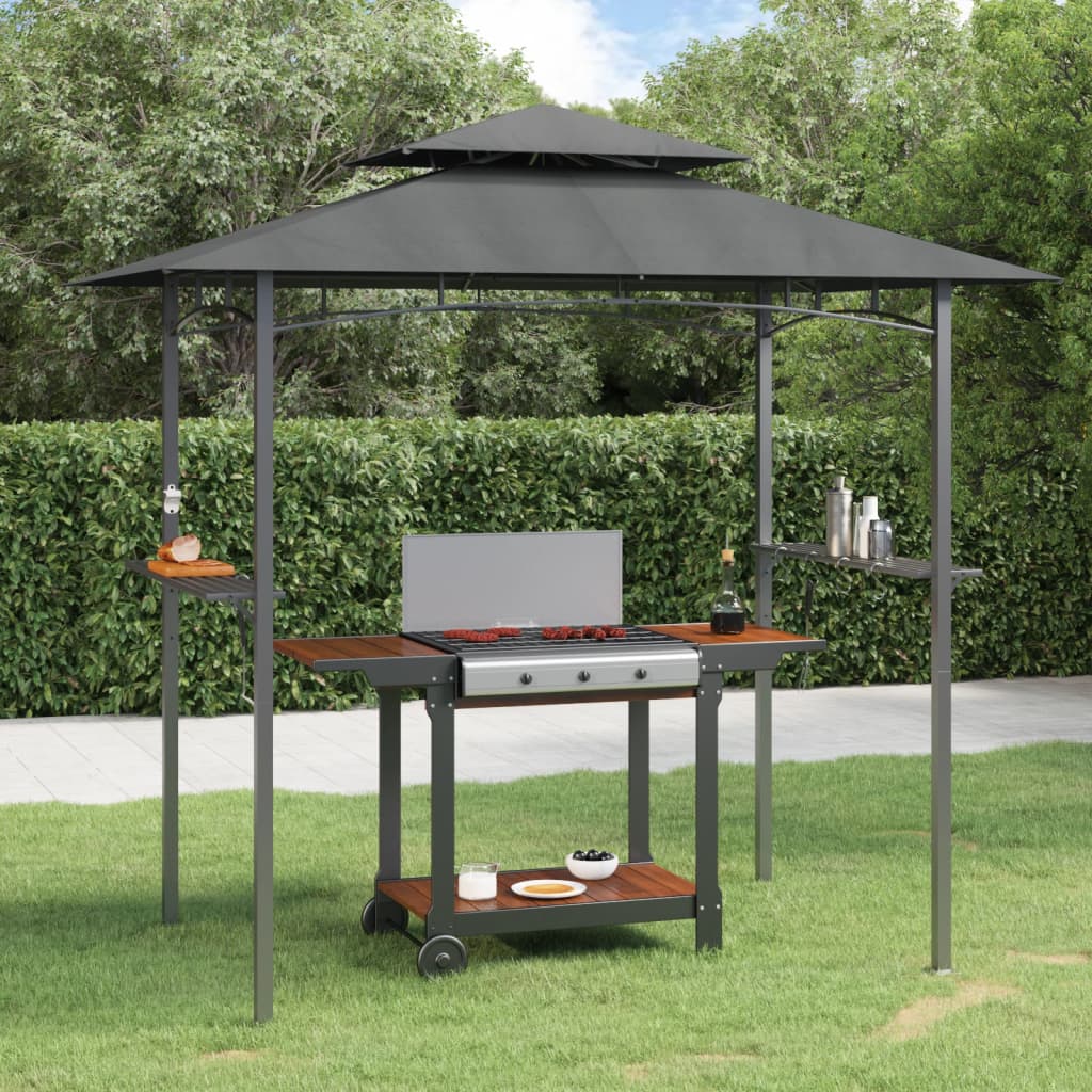 BBQ Gazebo with Side Shelves Anthracite 240x150x243 cm Steel