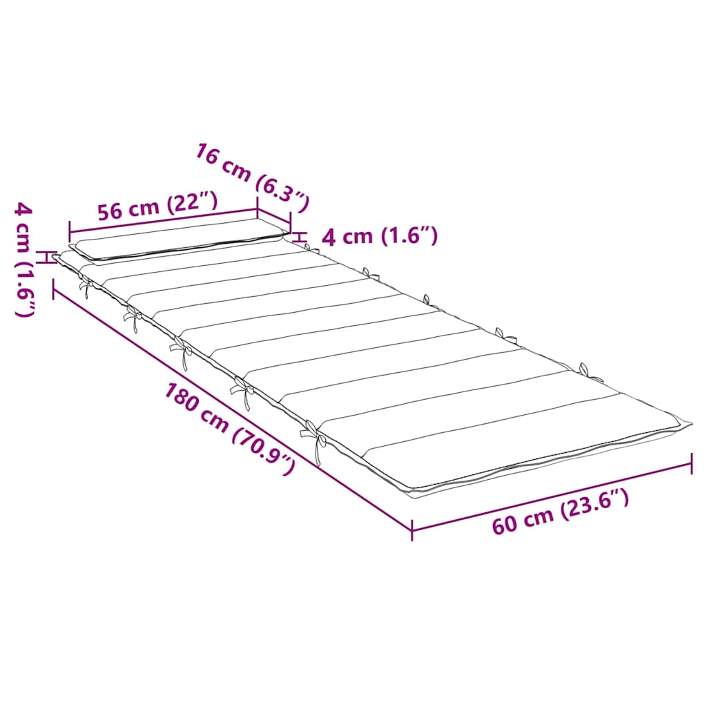 Sun Lounger Cushion Cream 180x60x4 cm Oxford Fabric