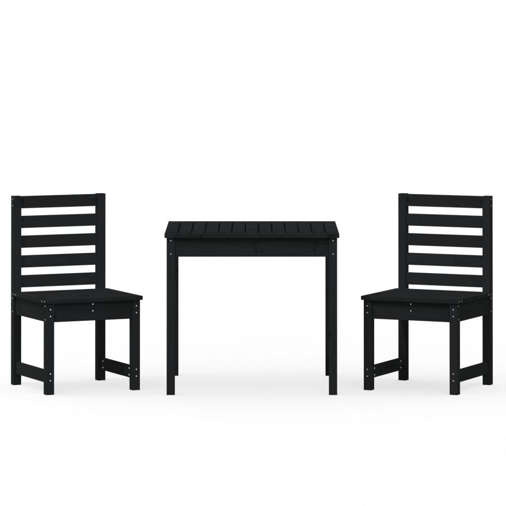 3 Piece Garden Bistro Set Black Solid Wood Pine