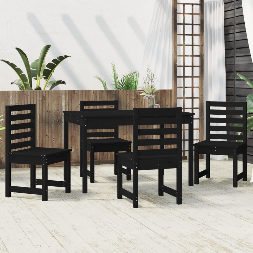 5 Piece Garden Dining Set Black Solid Wood Pine