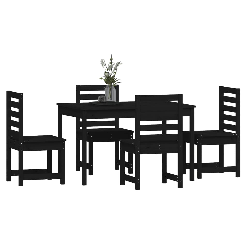 5 Piece Garden Dining Set Black Solid Wood Pine