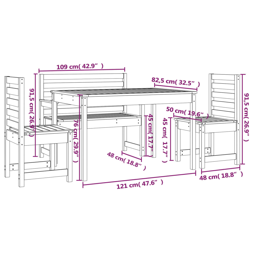 4 Piece Garden Dining Set Solid Wood Pine