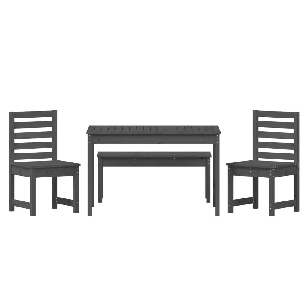 4 Piece Garden Dining Set Grey Solid Wood Pine