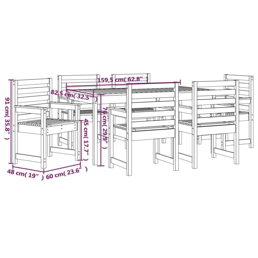 7 Piece Garden Dining Set Grey Solid Wood Pine